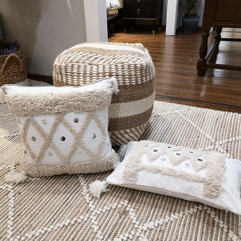 Geometric Embroidery Pillow Cover with Sequin  and Tassels