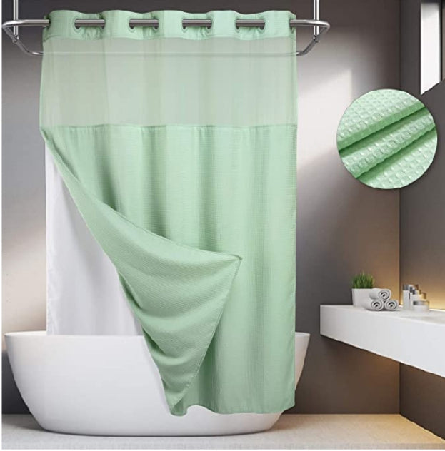 Hookless Bathroom Shower Curtain w/Liner