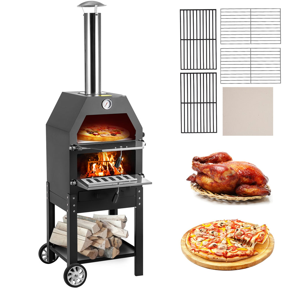 12" Wood Fried Pizza Oven with Wheels & Handle Labor Portable