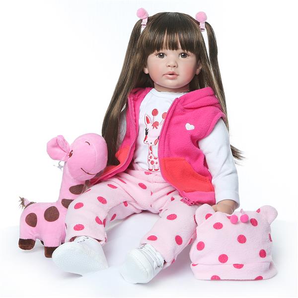 24" Beautiful Simulation Baby Long Hair Girl Wearing a Deer Dress Doll