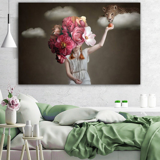 Nordic Poster Beauty Flower Girl Canvas
