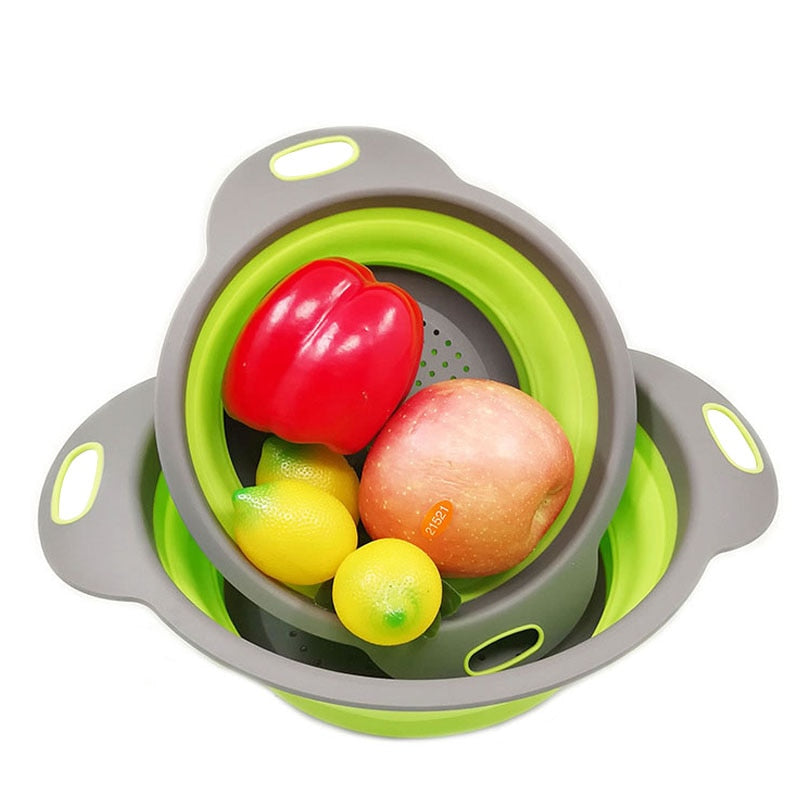 2 unids/set colador de silicona plegable cesta de lavado de frutas y verduras