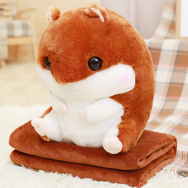 Cartoon Hamster Cushion Blanket