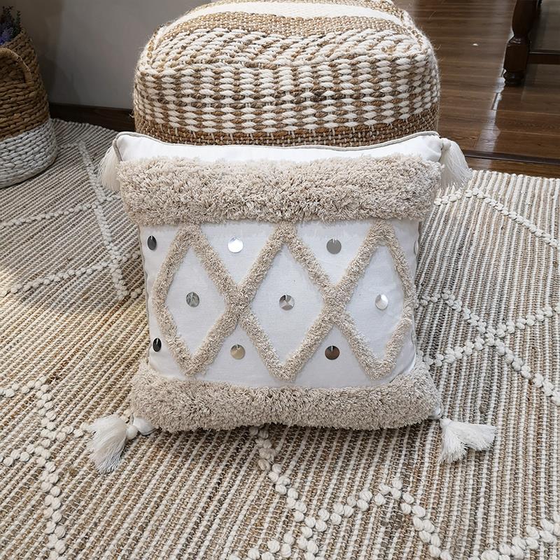 Geometric Embroidery Pillow Cover with Sequin  and Tassels