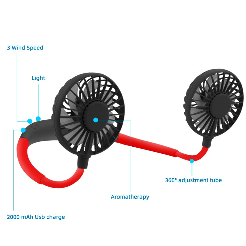 Mini USB Portable Neck Fan With Rechargeable Battery