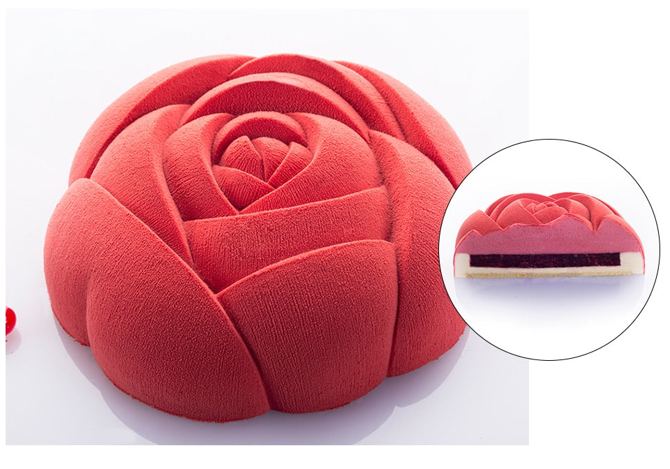Molde de pastel de mousse de flor de rosa 3D de silicona