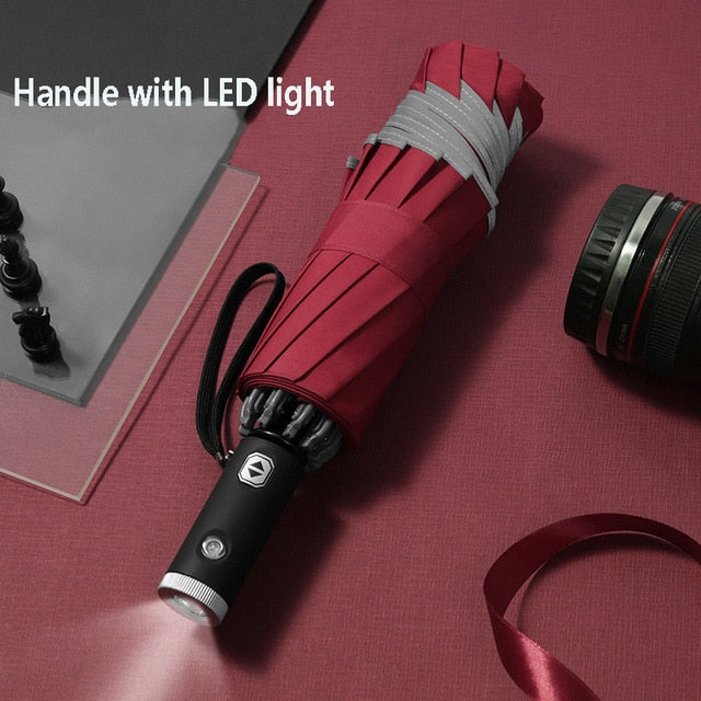 LED Lighting Windproof Automatic Folding Inverted Umbrella