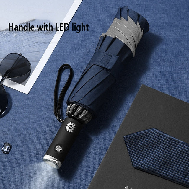Paraguas invertido plegable automático a prueba de viento con iluminación LED