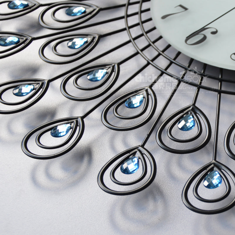 Reloj de pared de pavo real de diamante de lujo europeo moderno